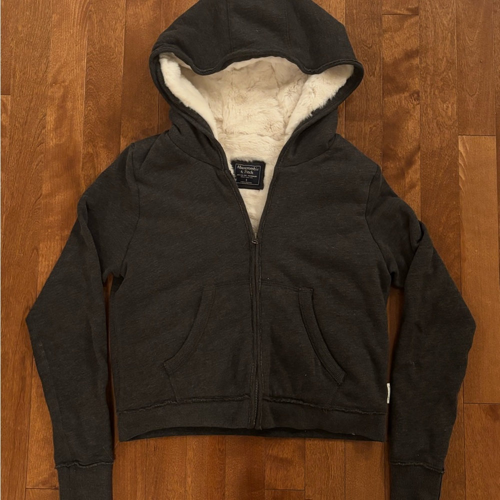Vintage 2000s Abercrombie & Fitch Charcoal Hoodie with White Fleece